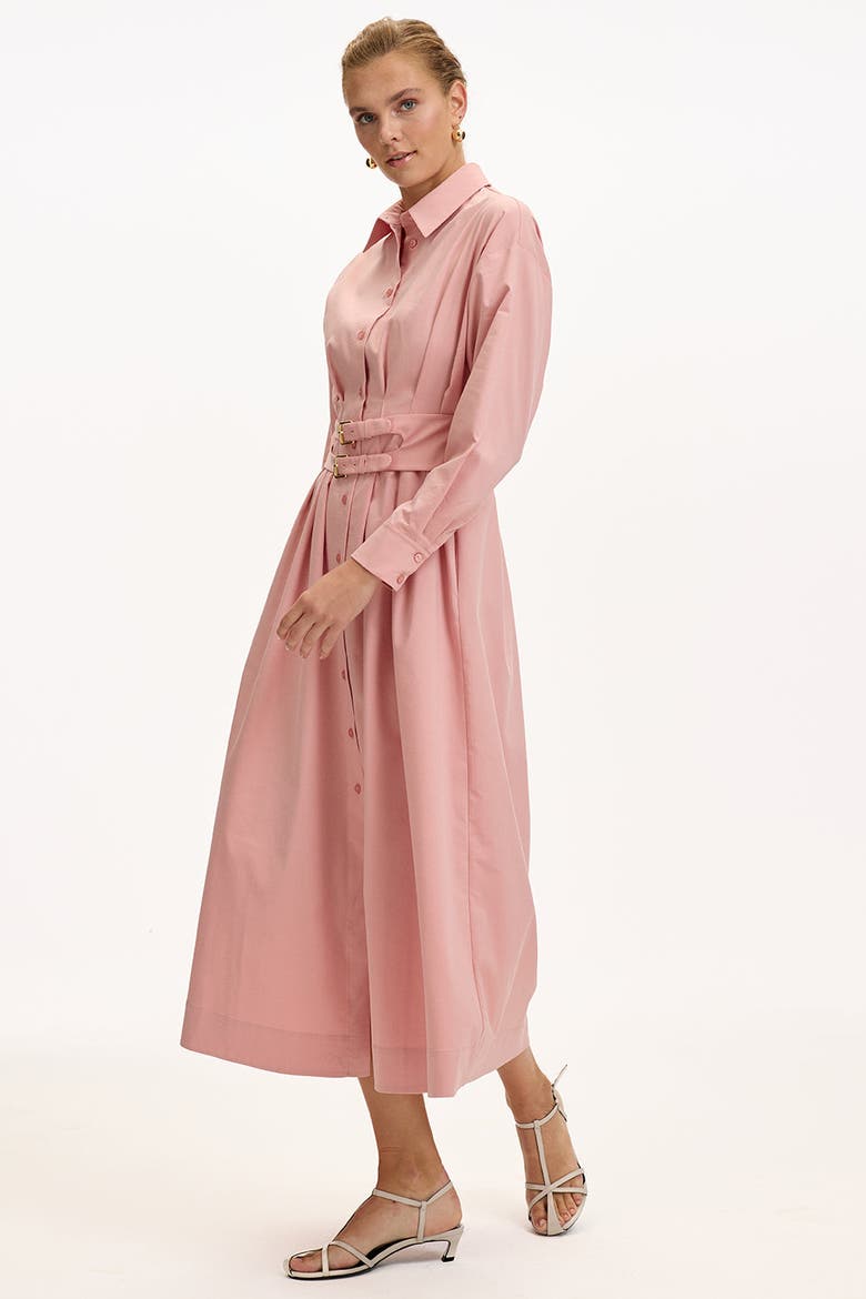 Belted Fitted Waist Midi Shirt Dress, Main, color, DRIED ROSE