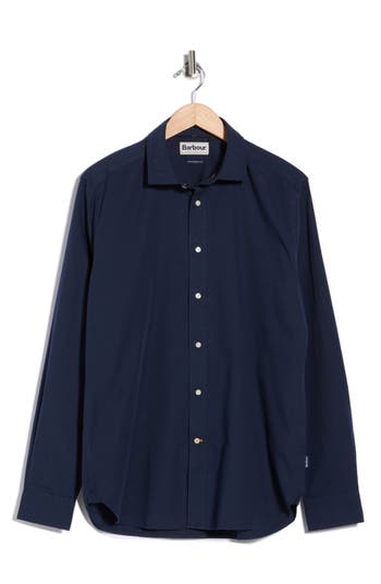 Barbour Throckley Tailored Fit Pin Point Button-up Shirt In Navy