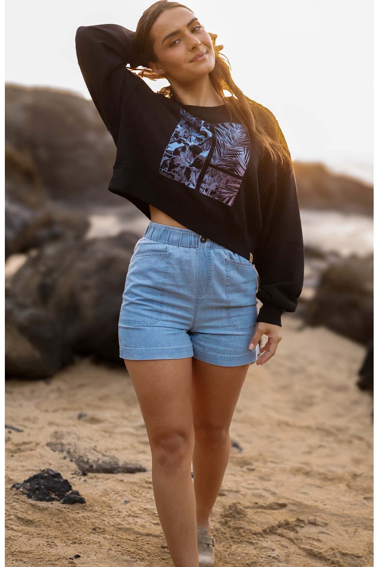 Framed Haitian Blooms Oversized Crop Crew, Alternate, color, Meteorite Black/Pink Sand