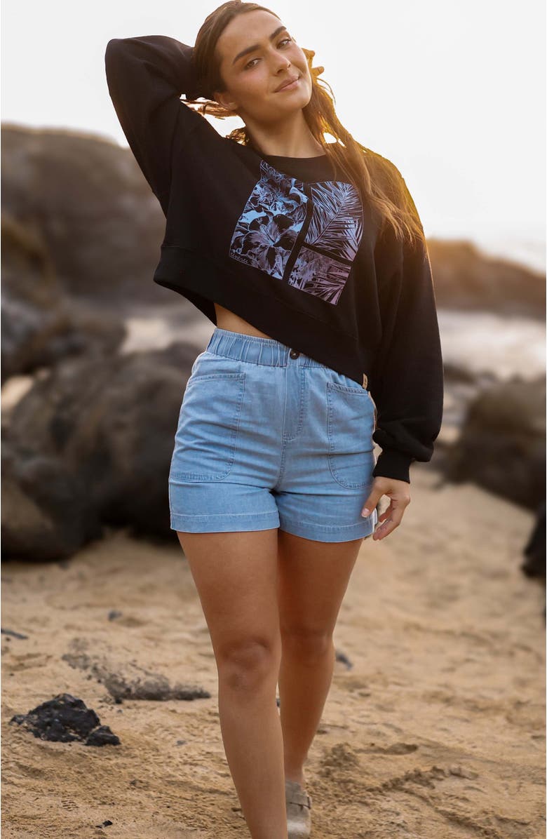 tentree Framed Haitian Blooms Oversized Crop Crew, Alternate, color, Meteorite Black/Pink Sand