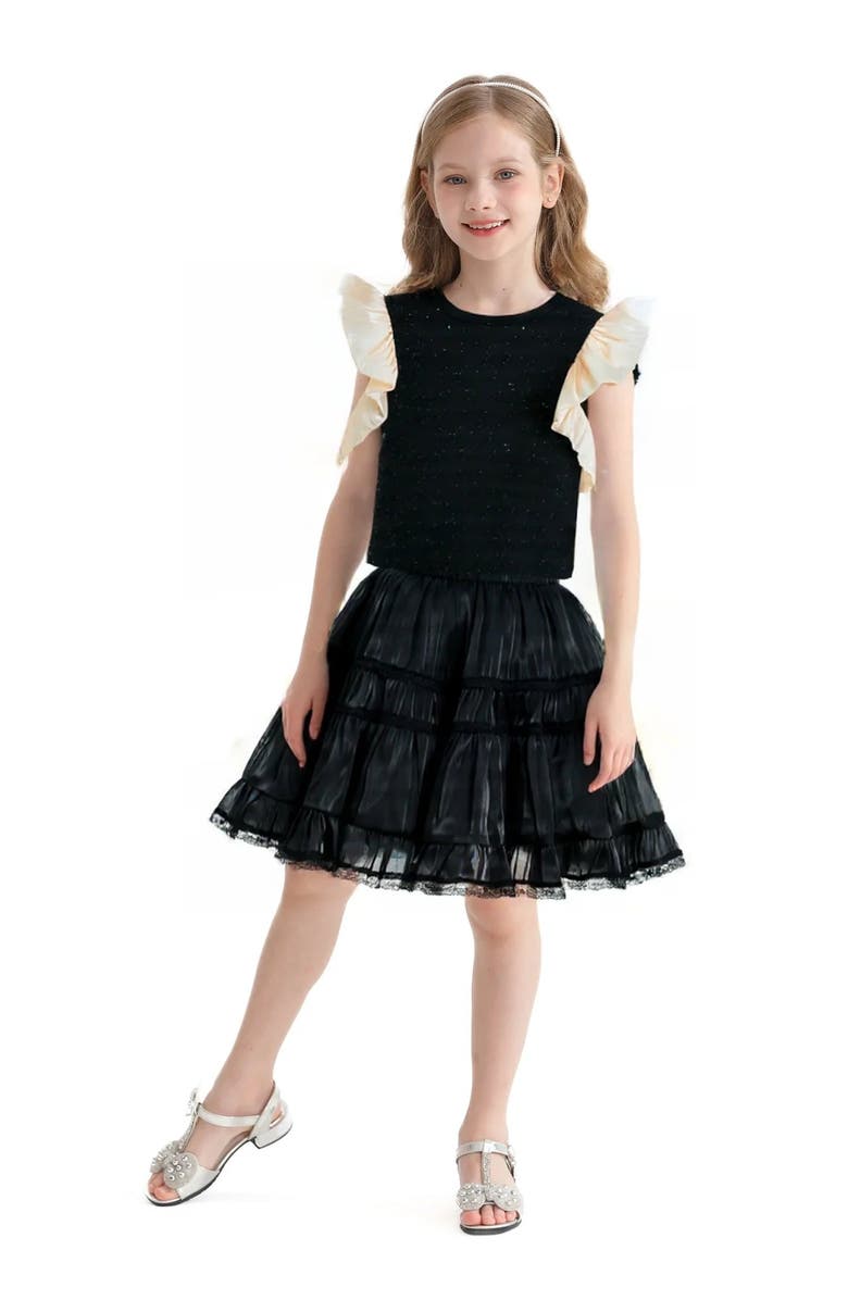 Tulleen Glitter Ruffle Skirt Set, Main, color, Black
