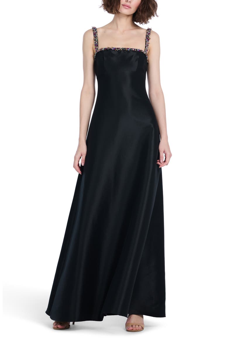 Bead Detail Square Neck A-Line Gown, Main, color, BLACK MULTI