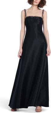EMILY SHALANT Bead Detail Square Neck A-Line Gown