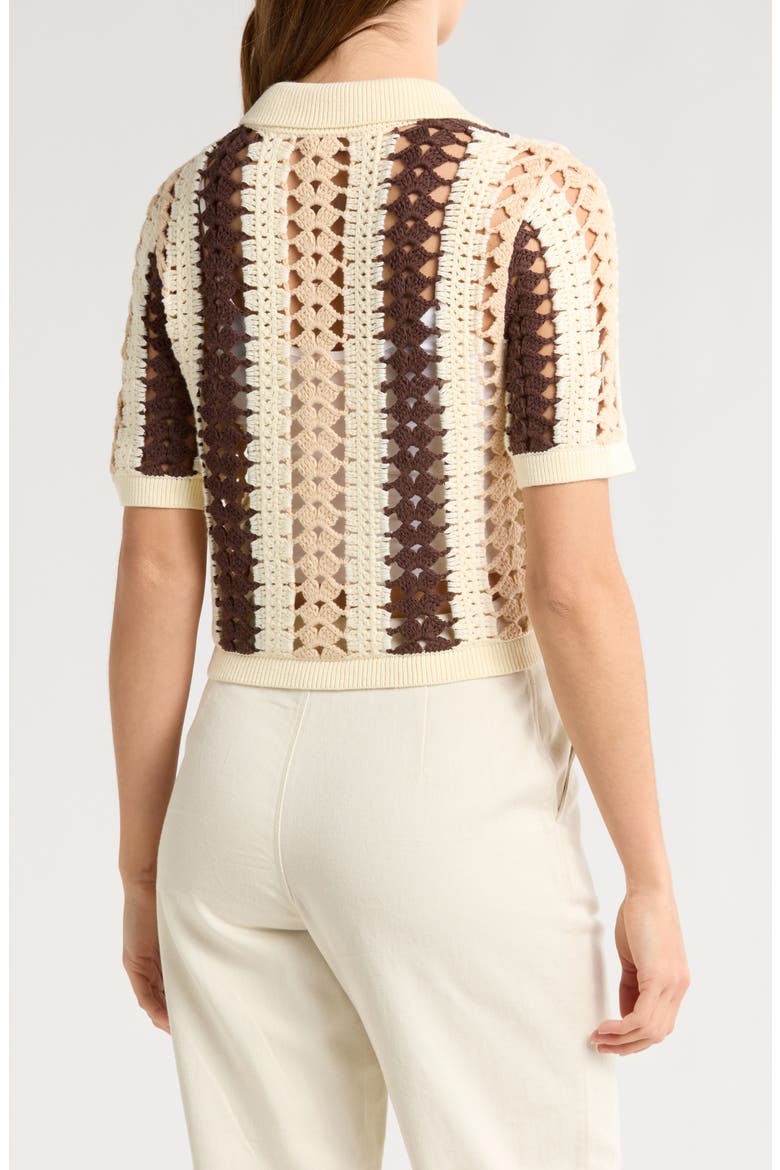 Roni Collar Crochet Cardigan, Alternate, color, CREAM/ BROWN