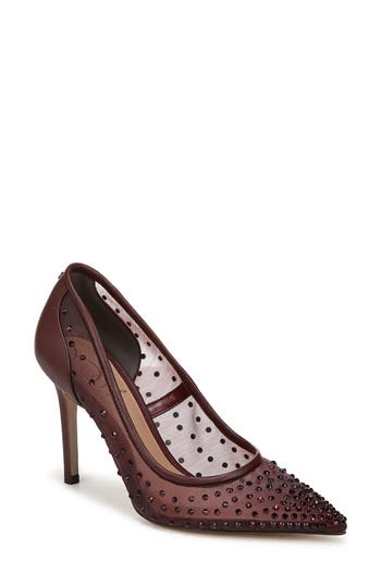Sam Edelman Hazel Mesh Womens Embellished Faux Leather Pumps In French Burgundy