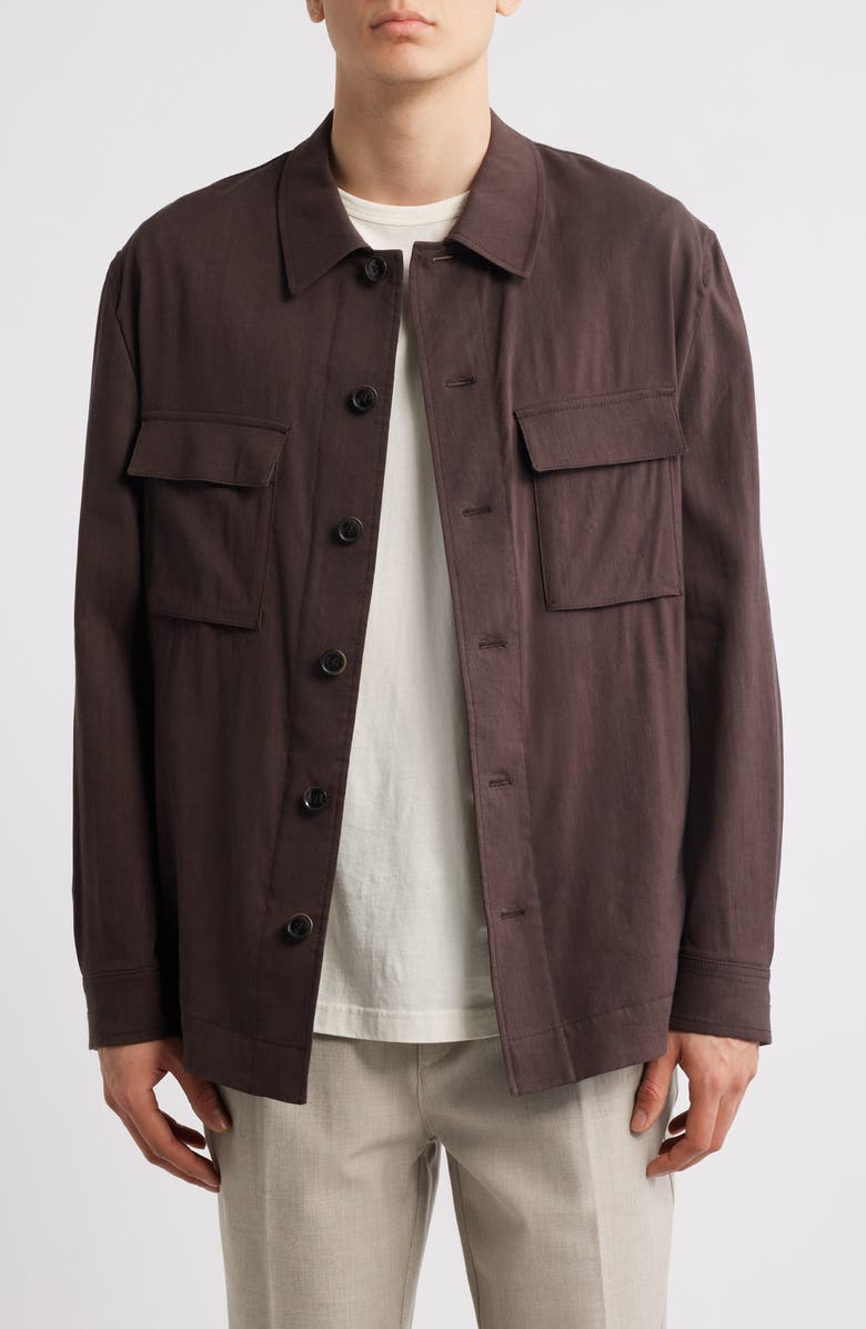 BOSS Corvin Linen & Wool Blend Overshirt, Main, color, Dark Brown
