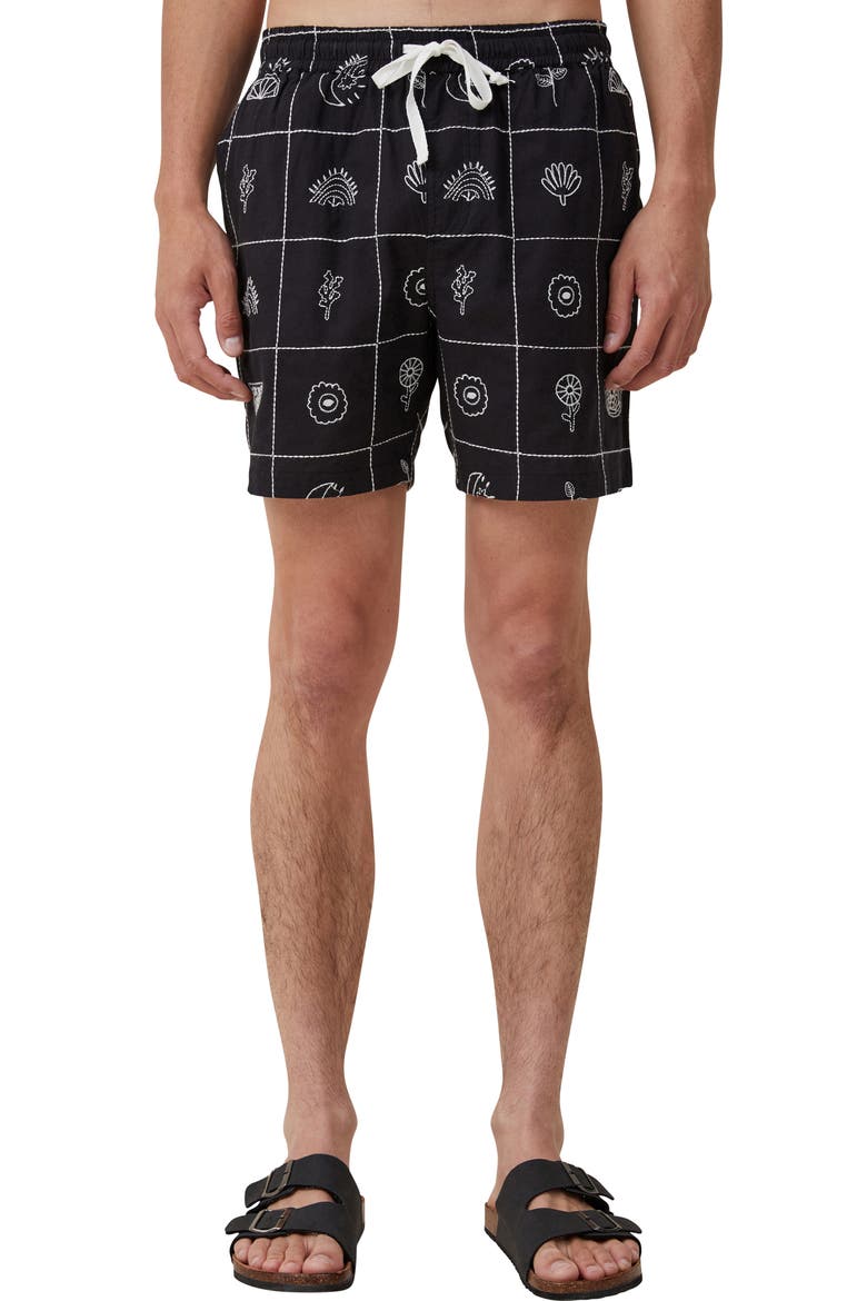 Easy Cotton Blend Drawstring Shorts, Main, color, BLACK GRID