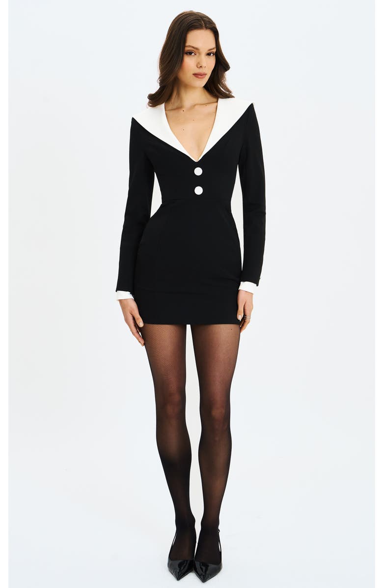 Miss Circle Heather Collared Decorative Button-Front Mini Dress, Main, color, Black