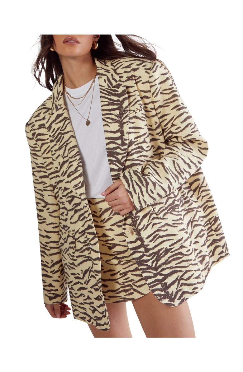NASTY GAL Zebra Print Oversized Tailored Blazer, Alternate, color, Butter