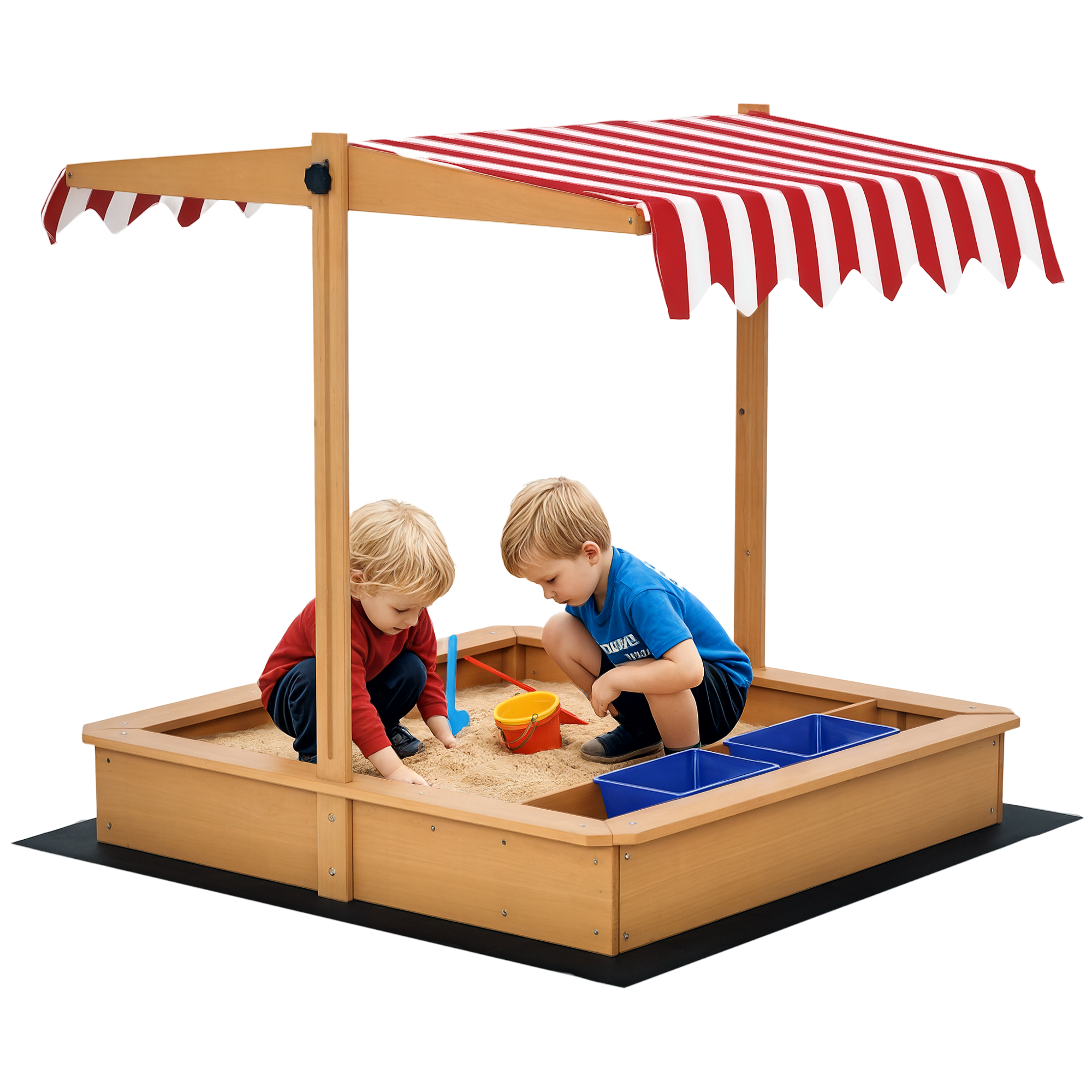 Outsunny Kids Wooden Sandbox with Adjustable Cover, Seat & Liner in Yellow 