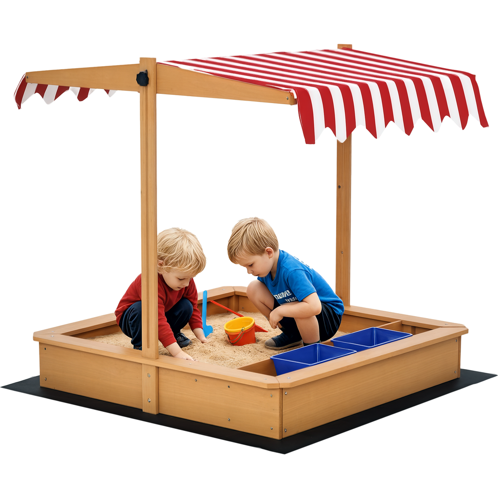Outsunny Kids Wooden Sandbox with Adjustable Cover, Seat & Liner in Yellow  product