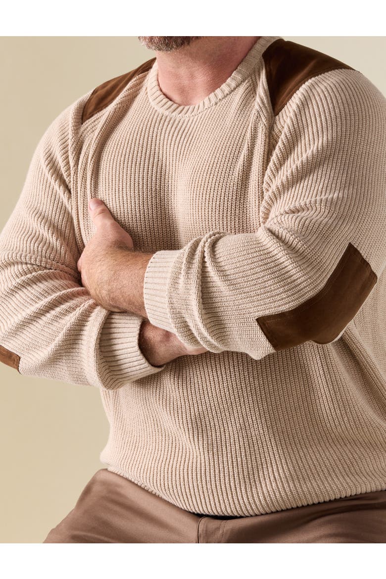 Big & Tall Crewneck Patch Sweater, Alternate, color, OATMEAL HEATHER
