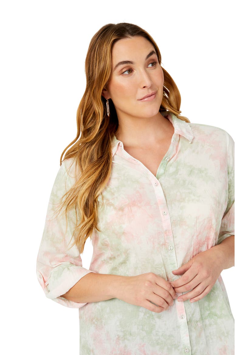Zoey Rose Blossom Tie Dye Button-Up Shirt, Alternate, color, ROSE BLOSSOM