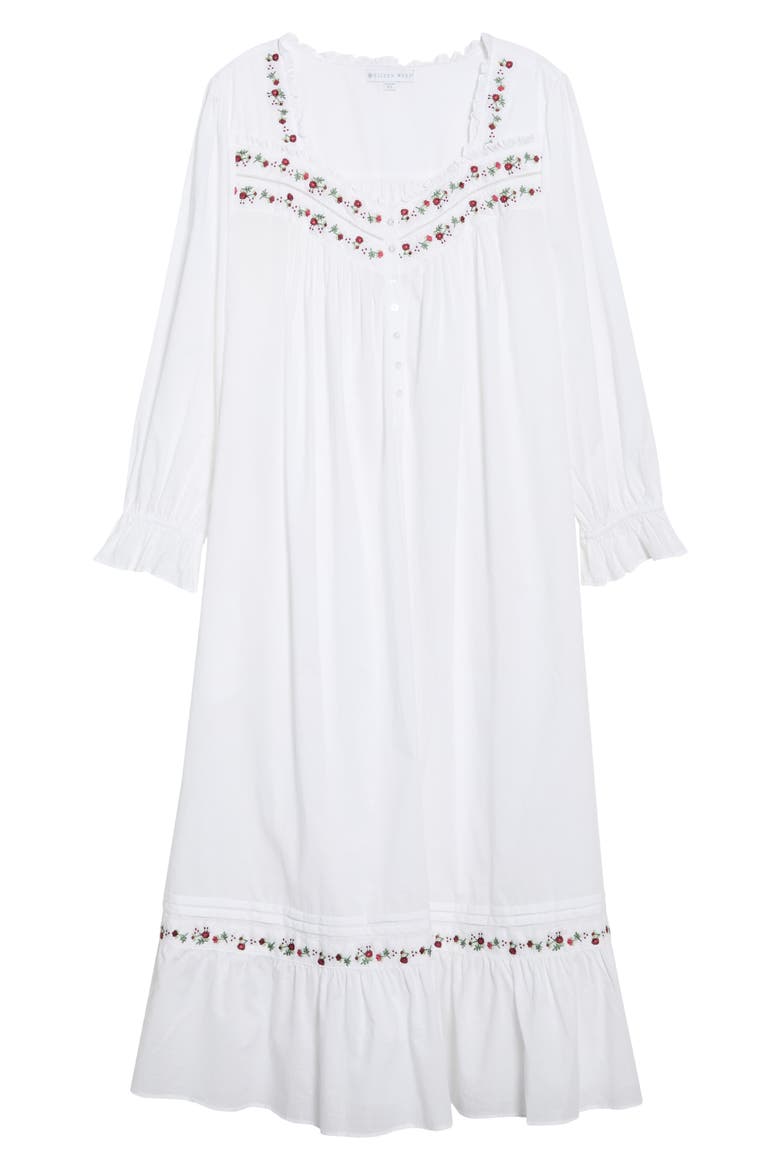 Long Sleeve Cotton Ballet Nightgown, Main, color, WHITE