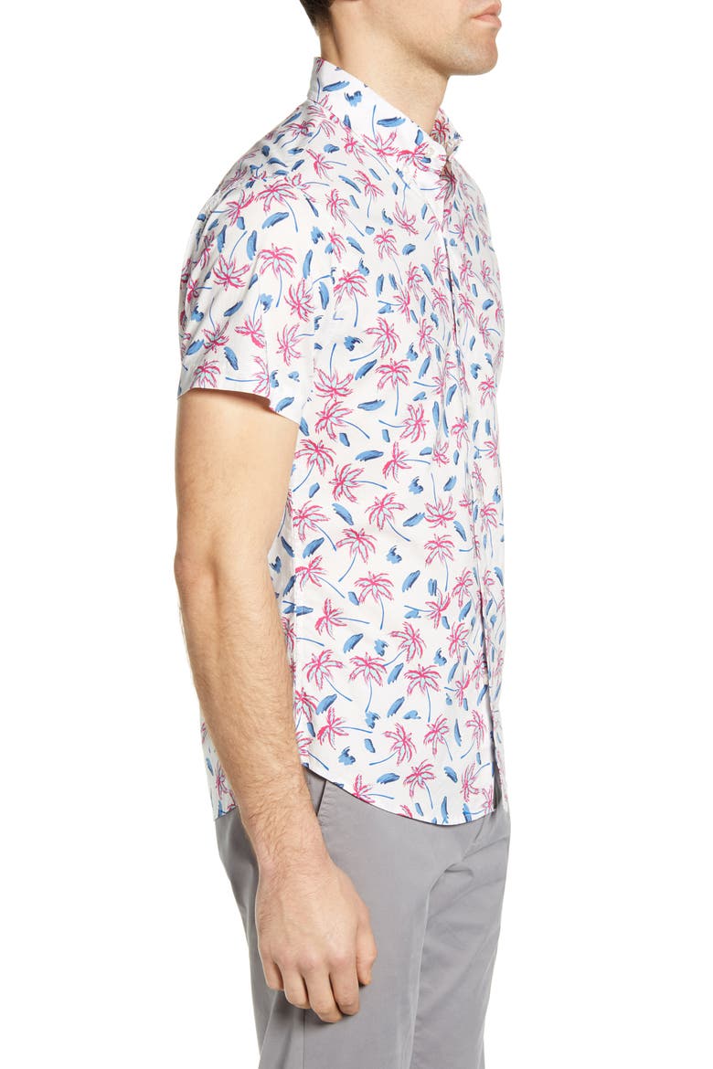 Riviera Slim Fit Tropical Short Sleeve Button-Down Shirt, Alternate, color, PALM DOT COM FUSCHIA PURPLE
