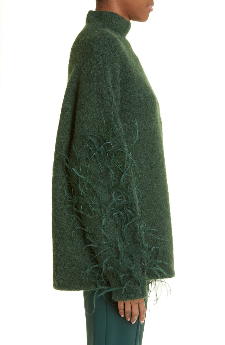LAPOINTE Ostrich Feather Embellished Alpaca Blend Funnel Neck Sweater, Alternate, color,