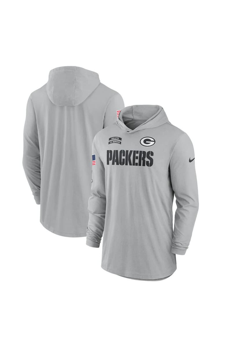 Nike Men's Nike Gray Green Bay Packers 2024 Salute to Service Lightweight Performance Long Sleeve Hooded T-Shirt, Alternate, color, 