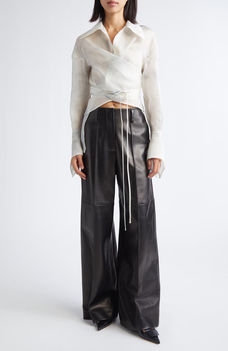 GRACE LING Stitches Convertible Silk Organza Wrap Shirt, Alternate, color, Ash White