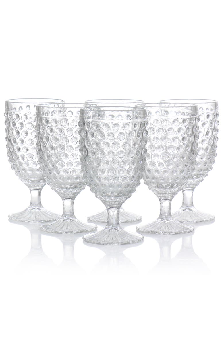 MARTHA STEWART 6 Piece 14.2 Ounce Clear Glass Hobnail Goblet Drinkware Set, Alternate, color, Clear