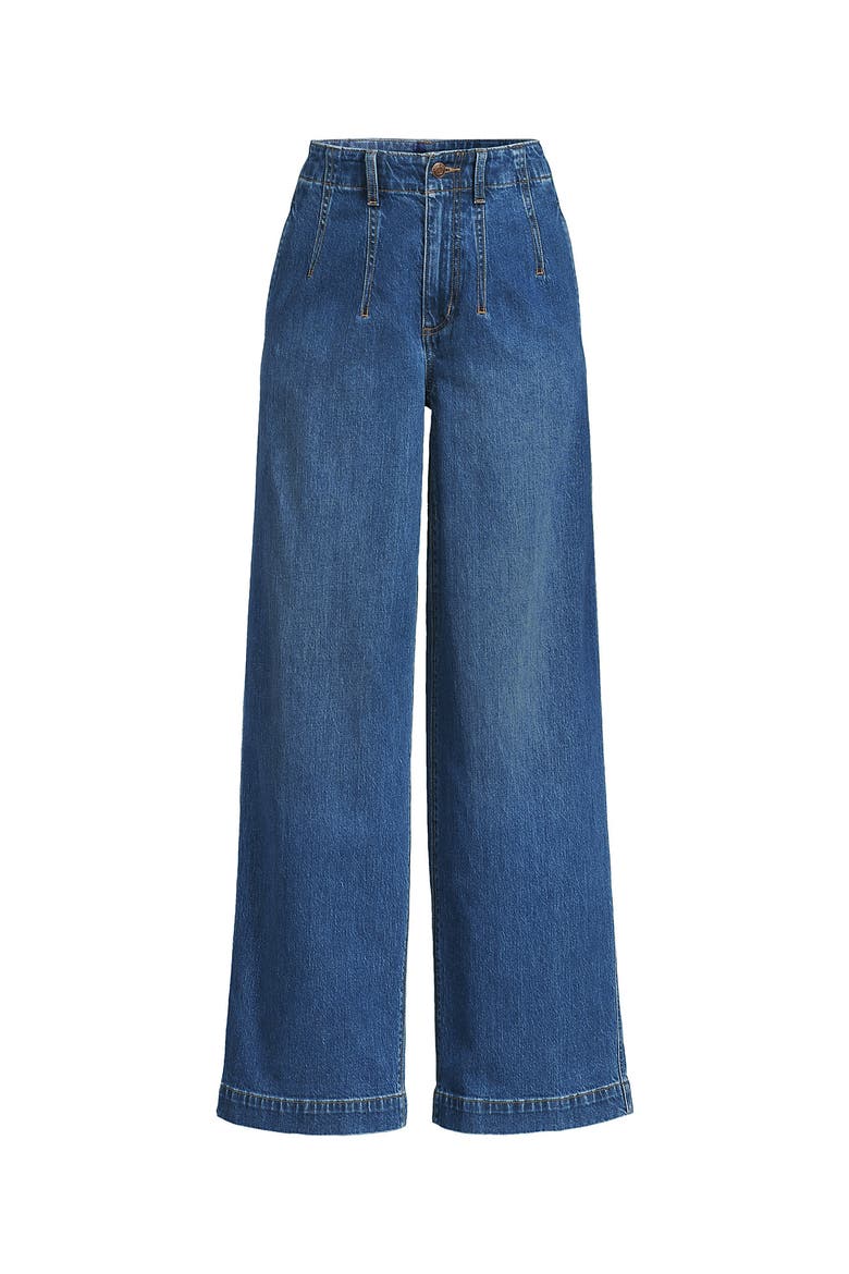 Petite Soft Denim High Rise Wide Leg Top Stitch Trousers, Alternate, color, Indigo Tide Blue
