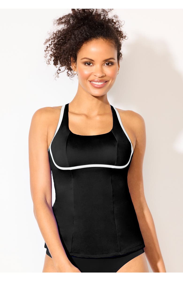 Swimsuits for All Chlorine Resistant Square Neck Contrast Trim Tankini Top, Alternate, color, Black White