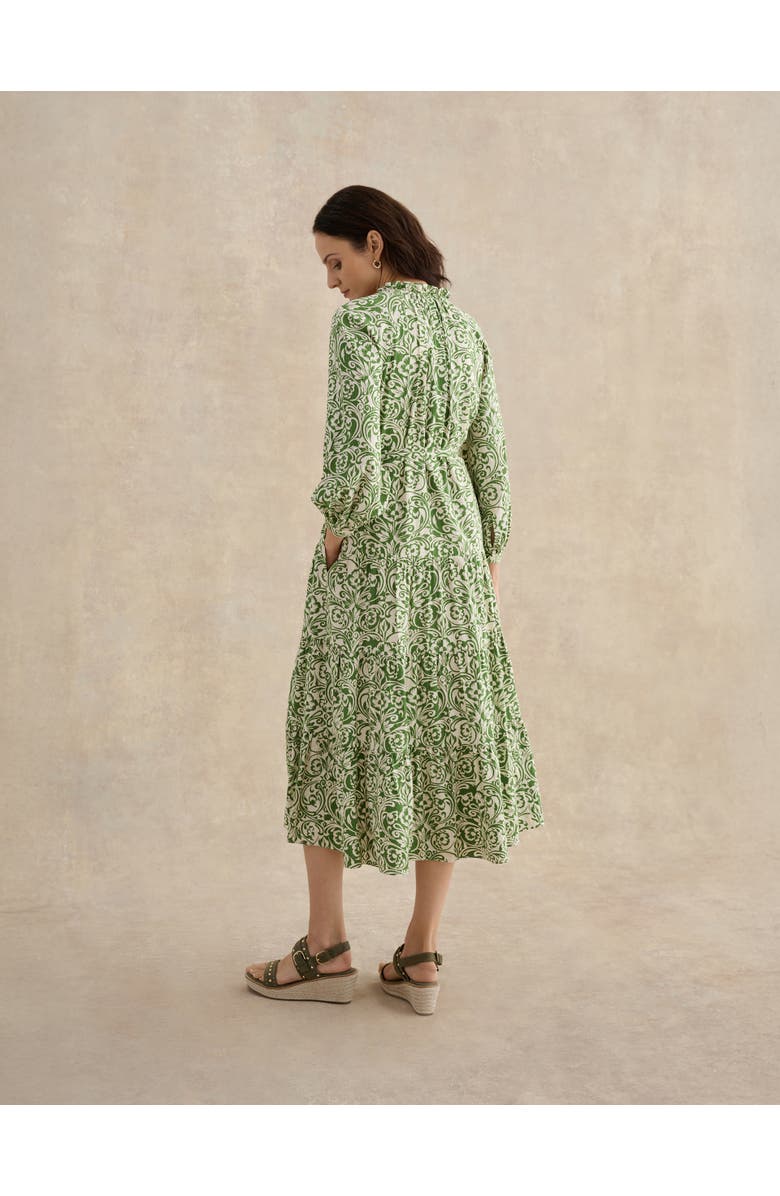 HOBBS LONDON Amaris Printed Shirred Waist Dress, Alternate, color, Green Cream