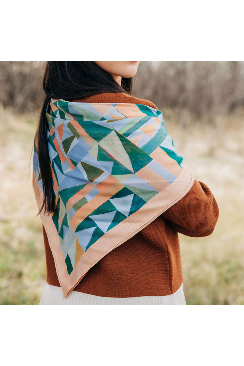 100% Silk Scarf Prism - Abstract Geometric Pattern, Alternate, color, 35 x 35"