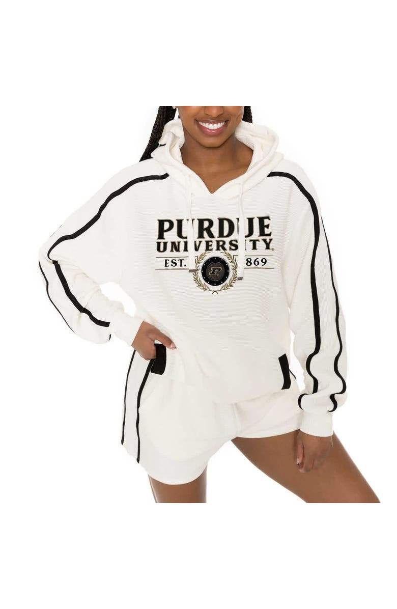 GAMEDAY COUTURE Women's Gameday Couture Cream Purdue Boilermakers Down, Set, Go Pullover Hoodie and Shorts Set, Alternate, color, Cream