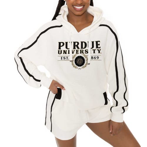 Gameday Couture Cream Purdue Boilermakers Down, Set, Go Pullover Hoodie And Shorts Set In Cream