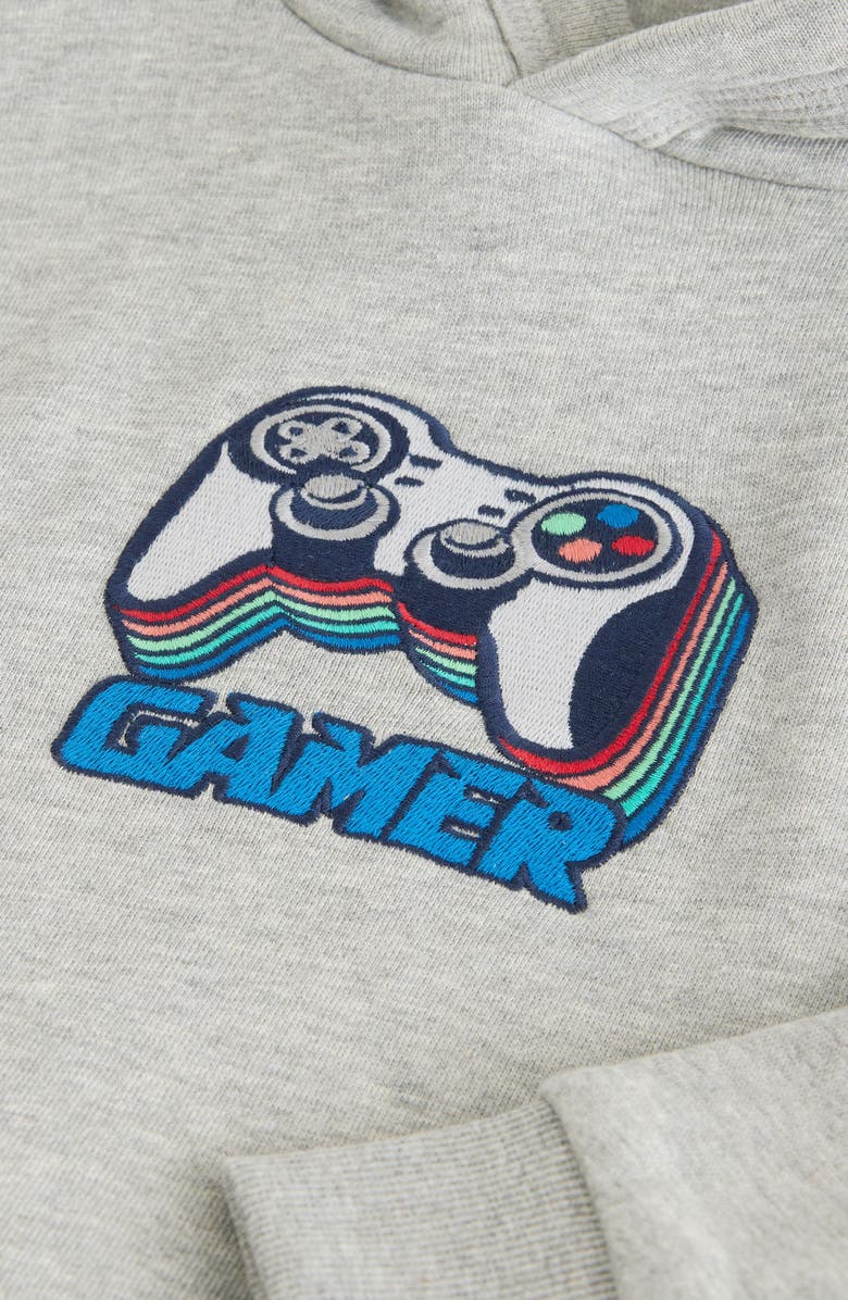 NEXT Kids' Level Up Gamer Embroidered Cotton Blend Hoodie, Alternate, color, Grey