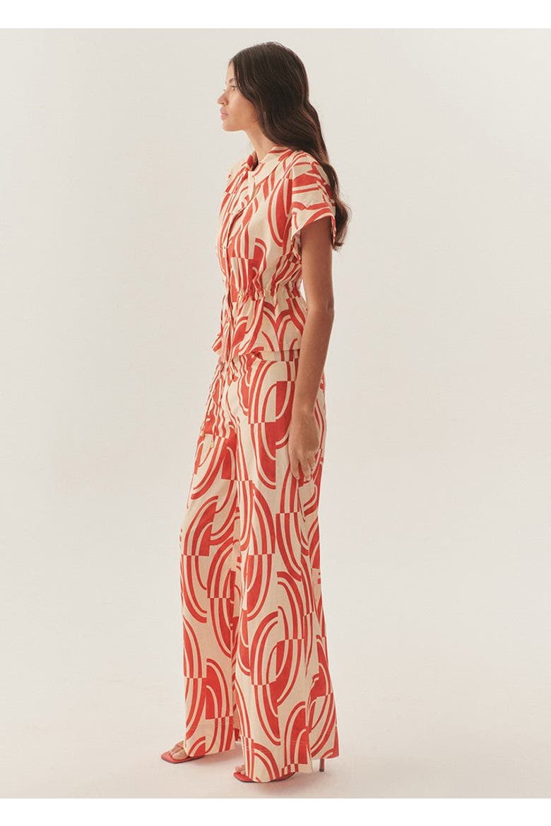 Sara Abstract Print Cotton Wide Leg Pants, Alternate, color, Red and White