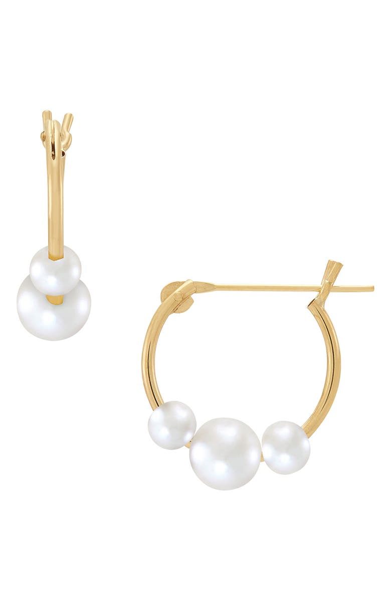 Frankie & Zoe 14K Yellow Gold Cultured Pearl Hoop Earrings, Alternate, color, Yellow Gold