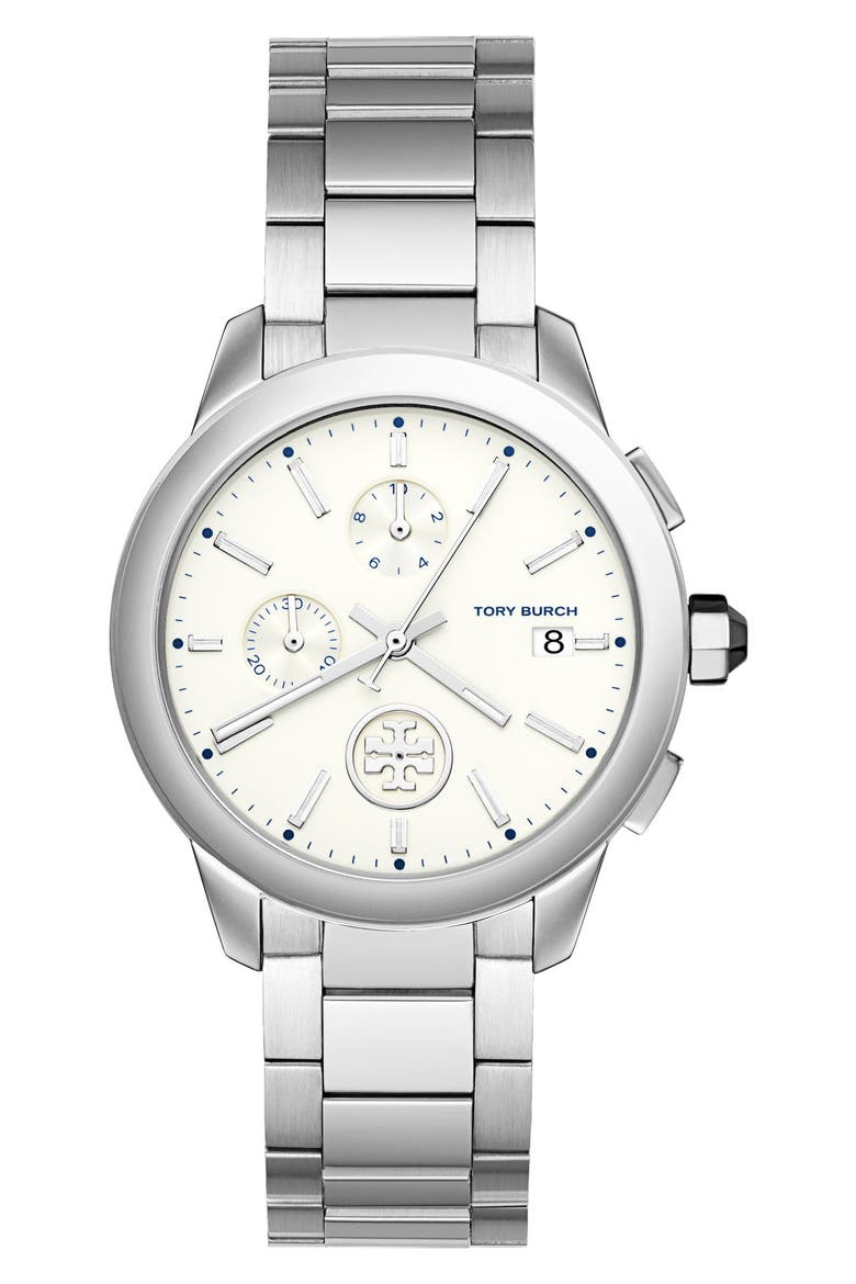 Collins Chronograph Bracelet Watch, 38mm, Main, color, SILVER/ IVORY/ SILVER
