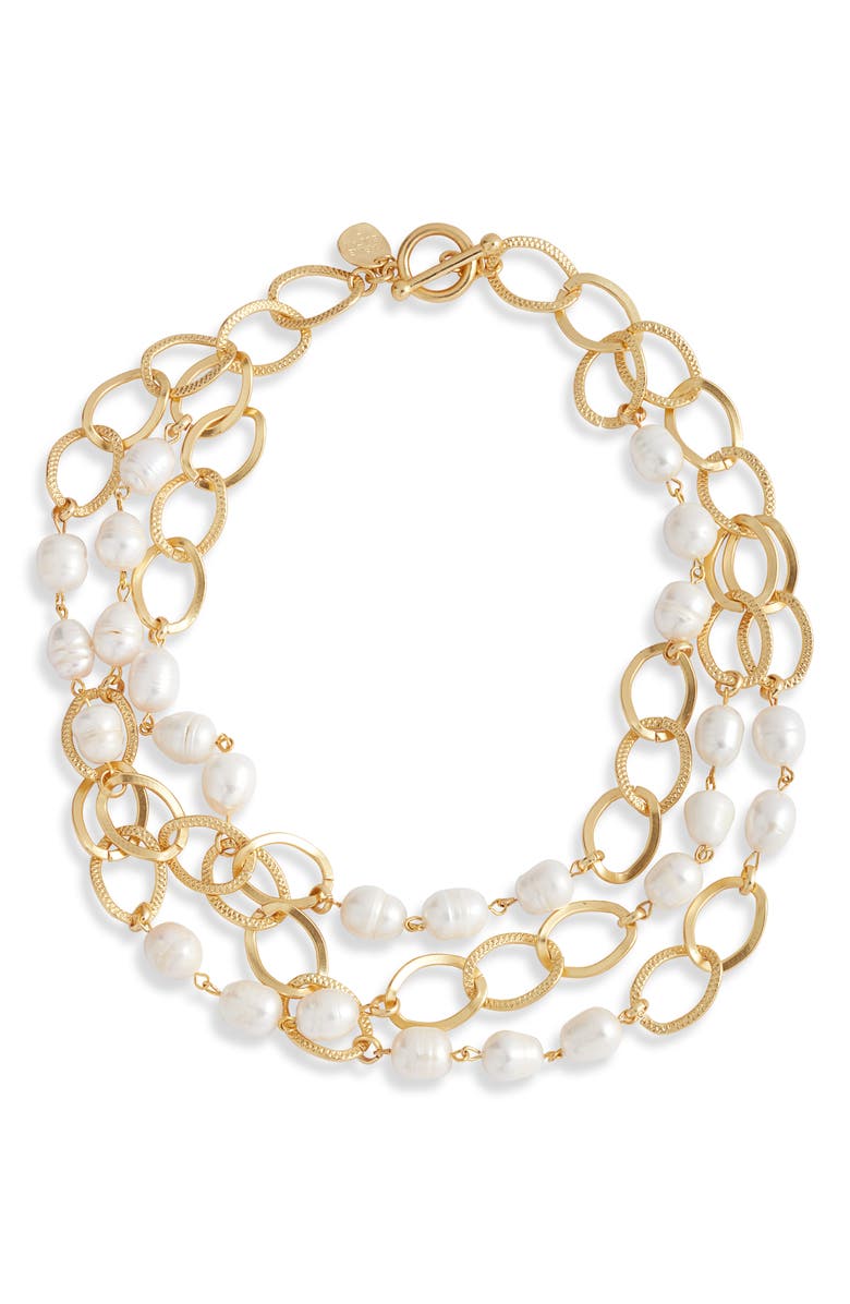 Karine Sultan Layered Cultured Pearl Chain Necklace, Main, color, 