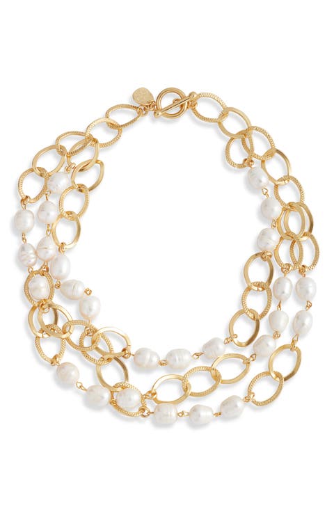 Layered Cultured Pearl Chain Necklace
