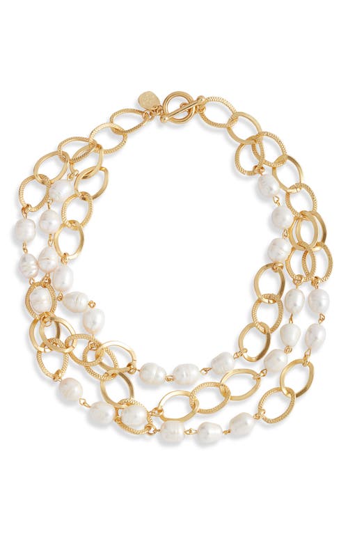 Karine Sultan Layered Cultured Pearl Chain Necklace in Gold 