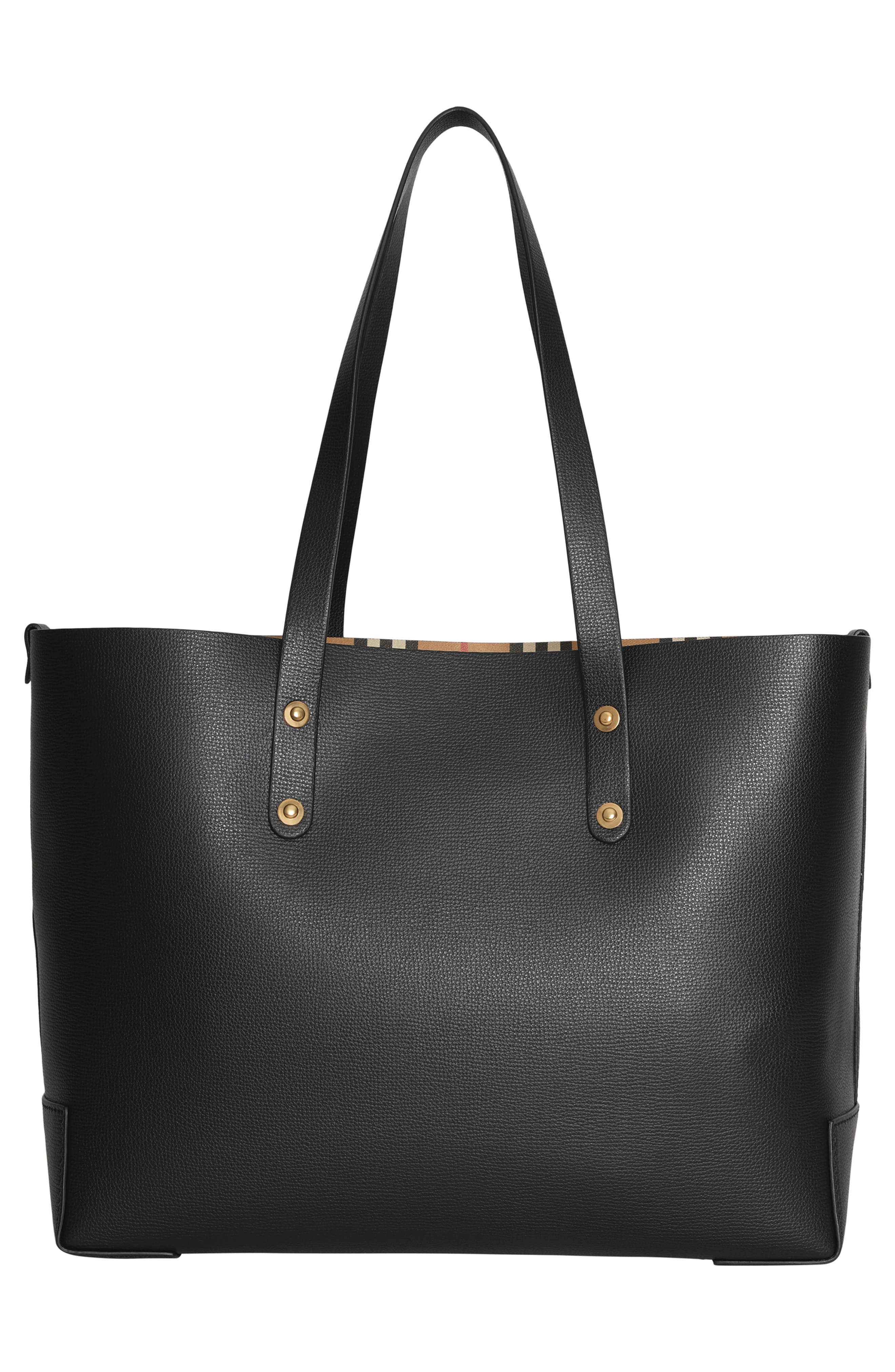 Embossed Crest Small Leather Tote, Alternate, color, BLACK