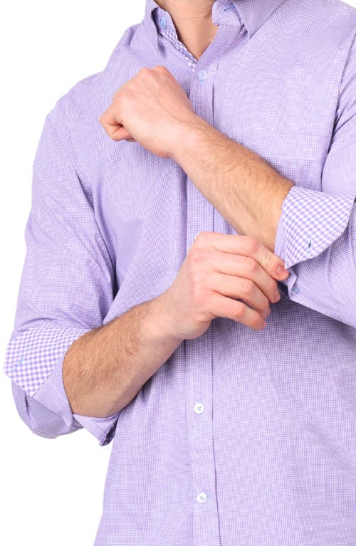 Tailorbyrd Micro Gingham Stretch Cotton Button-up Shirt In Purple