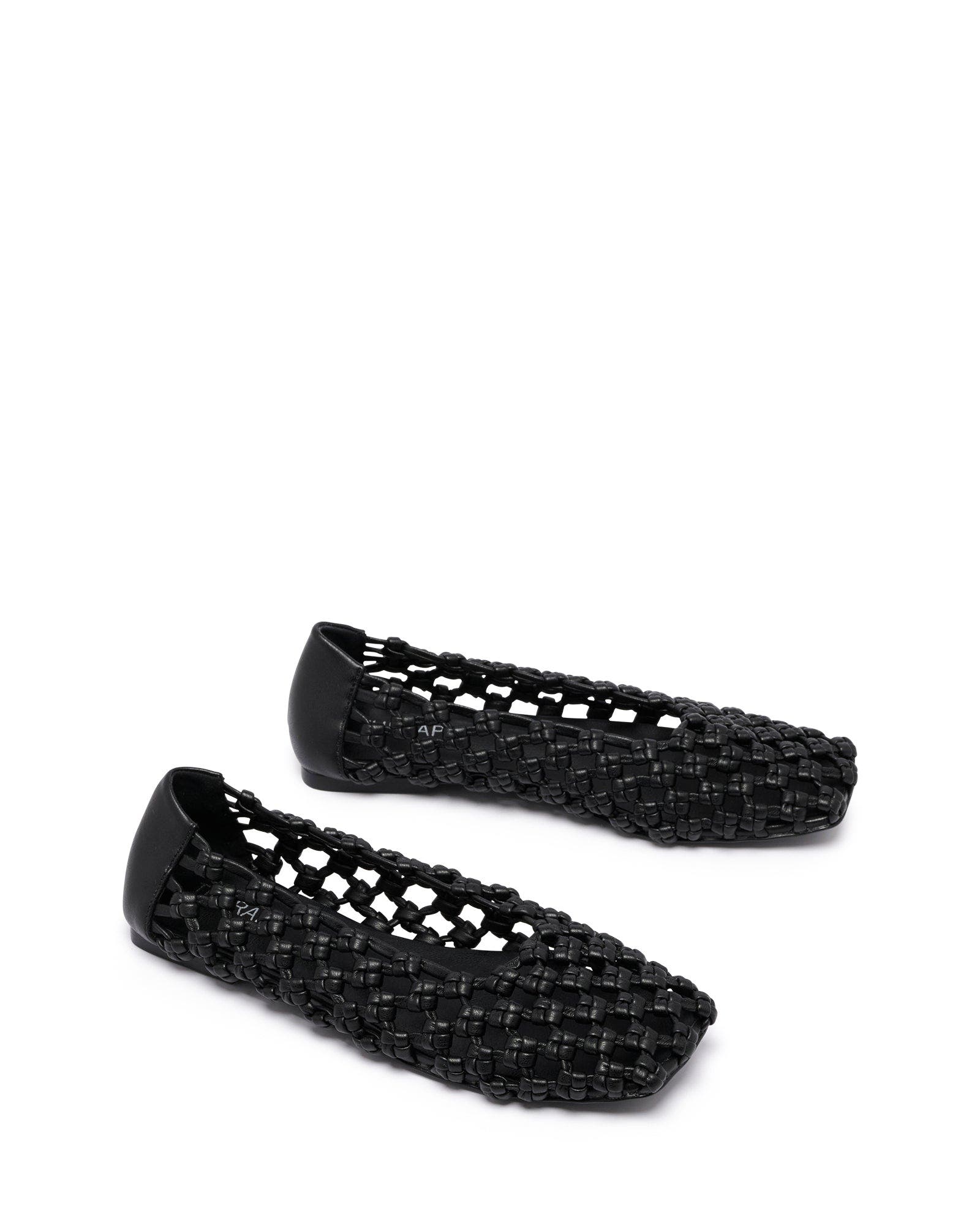 Genesis Square Toe Woven Flats, Alternate, color, BLACK SMOOTH PU