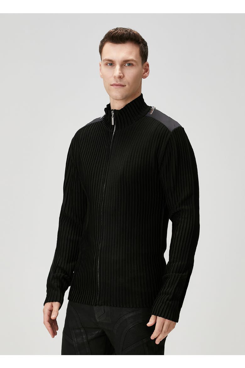 Knit Cardigan With Zip Detail, Alternate, color, BLACK