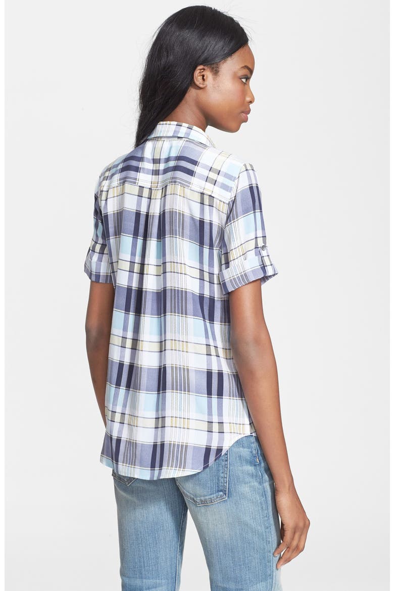 'Slim Signature' Plaid Short Sleeve Shirt, Alternate, color, DUSTY BLUE
