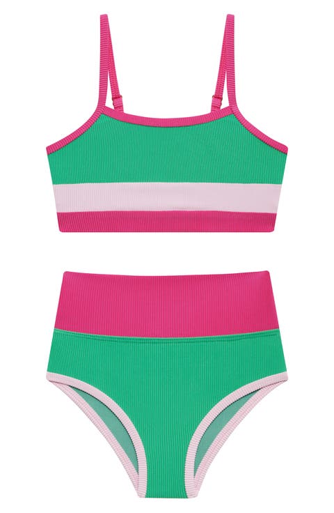 Kids' Colorblock Rib Two-Piece Swimsuit (Big Kid)