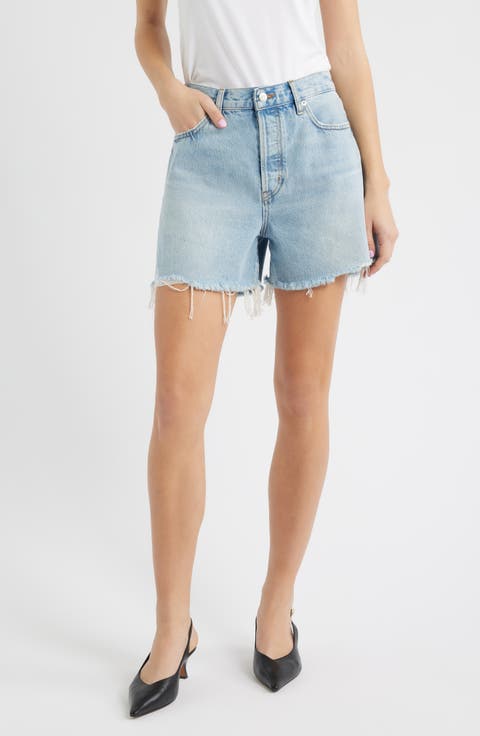 The Everyday Fray Hem High Waist Denim Shorts (Swindle)