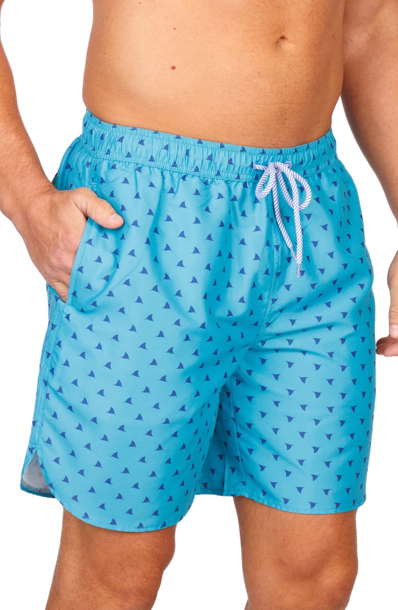 TailorByrd Shark Fins Swim Trunks, Alternate, color, Teal