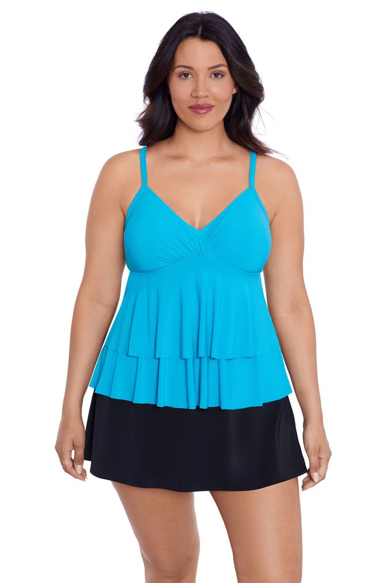 Leona V-Neckline Tankini Swim Top, Main, color, Turquoise