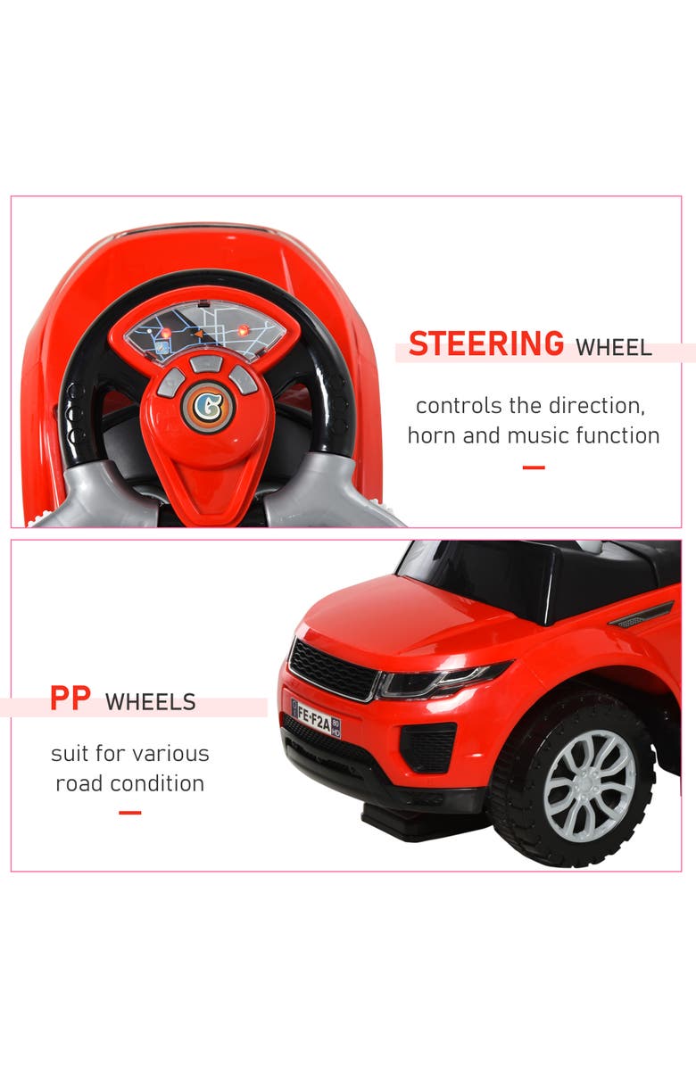 Aosom 3-in-1 Kids Push Car with Horn, Music, Light, Alternate, color, Red