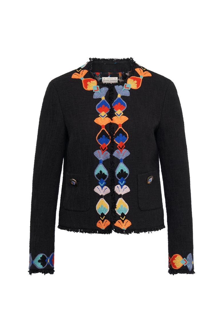 Casual Tweed Jacket With Macrame Trim, Main, color, Black