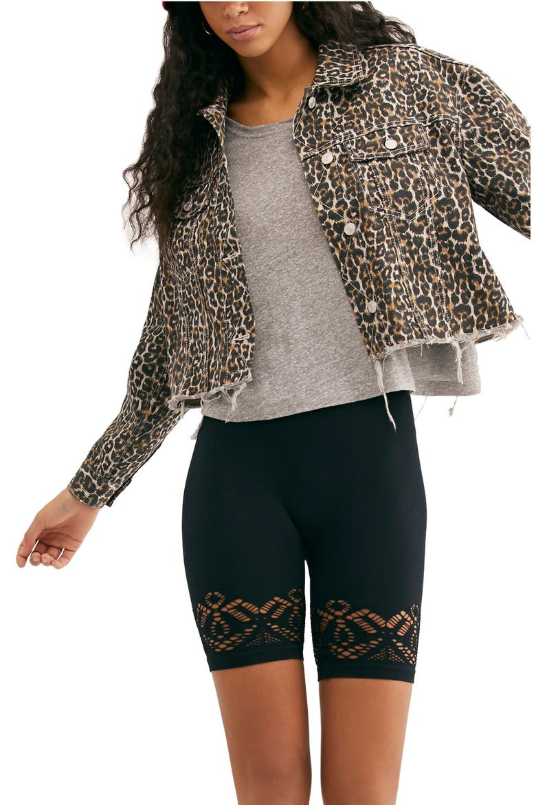 Cheetah Print Crop Cutoff Denim Jacket, Alternate, color, NEUTRAL COMBO