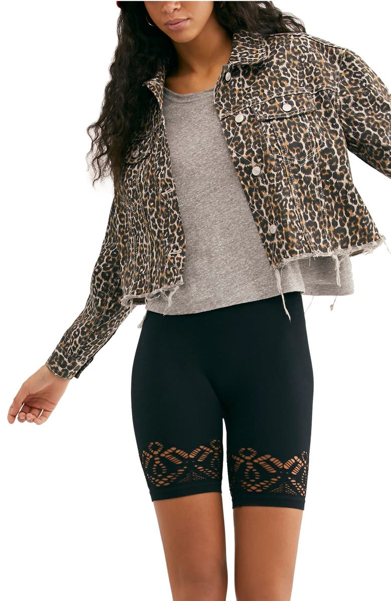 Free People Cheetah Print Crop Cutoff Denim Jacket, Alternate, color, 