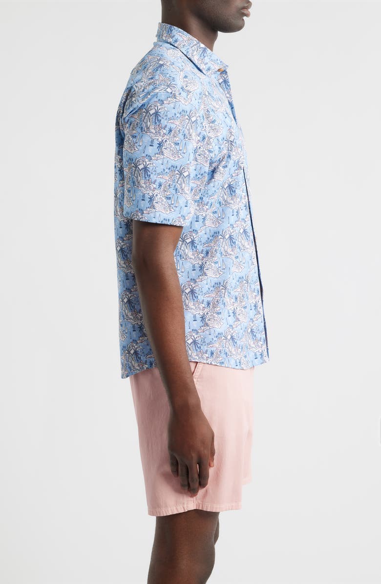 johnnie-O Otto Tropical Print Knit Short Sleeve Button-Up Shirt, Alternate, color, Infinity